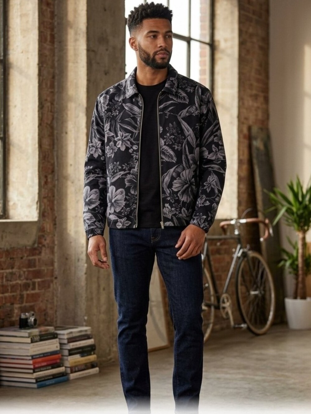 Urban Outfitters Tropical Floral Full-Zip Harrington Lined Men's Jacket Size L